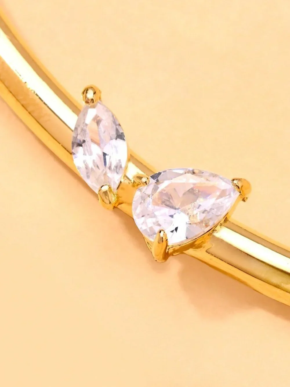 Gold  Women's Minimalist Cubic Zirconia Waterdrop Choker Necklace